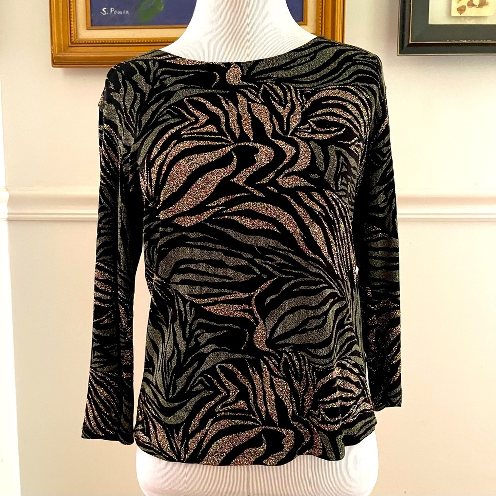 Brittany Black Stretchy black Metallic Animal Print Shirt size Medium